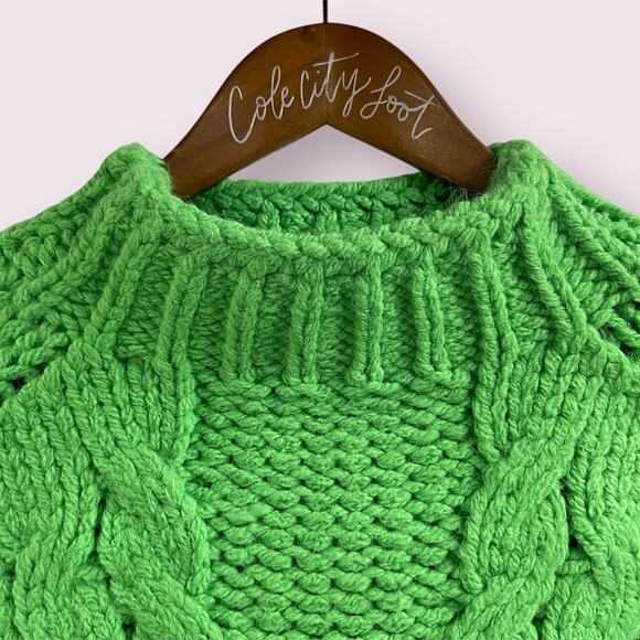 Cocomore Lime Green Cable Knit Sweater OS Pullover Hi Neck - Picture 2 of 8